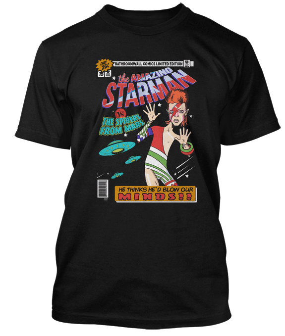 DAVID BOWIE inspired STARMAN comic book T-Shirt